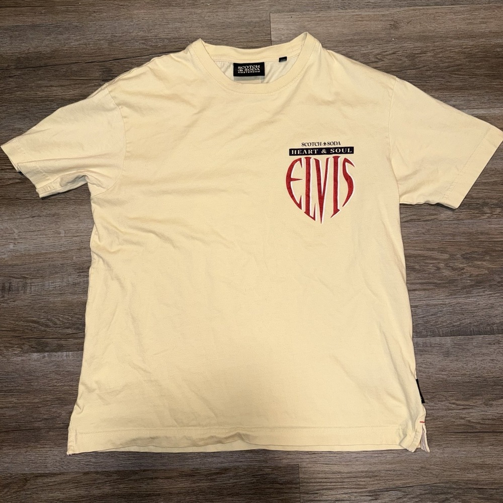 Scotch & Soda x Elvis Shirt Mens Medium Heart Soul Graphic Cream Beige Rock/Roll